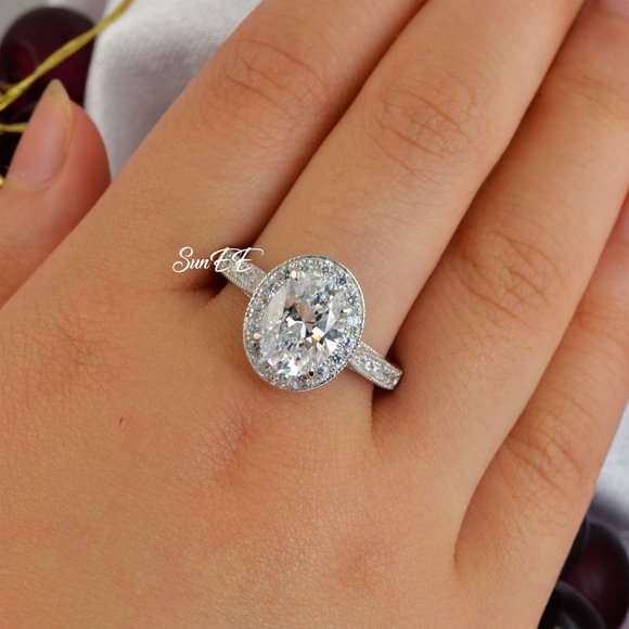 NEW 925 STERLING SILVER WOMENS HALO OVAL WEDDING ENGAGEMENT RING - Picture 1 of 6